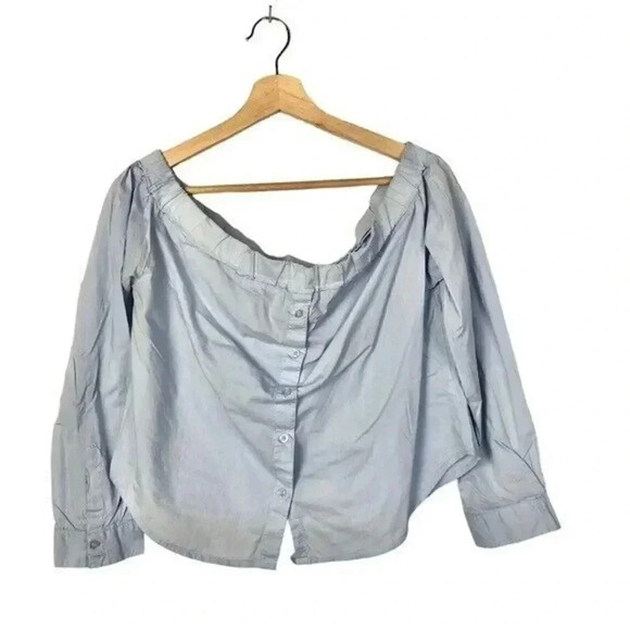 Cotton Express Light Blue Off Shoulder Long Sleeve Button Down M - Picture 1 of 3